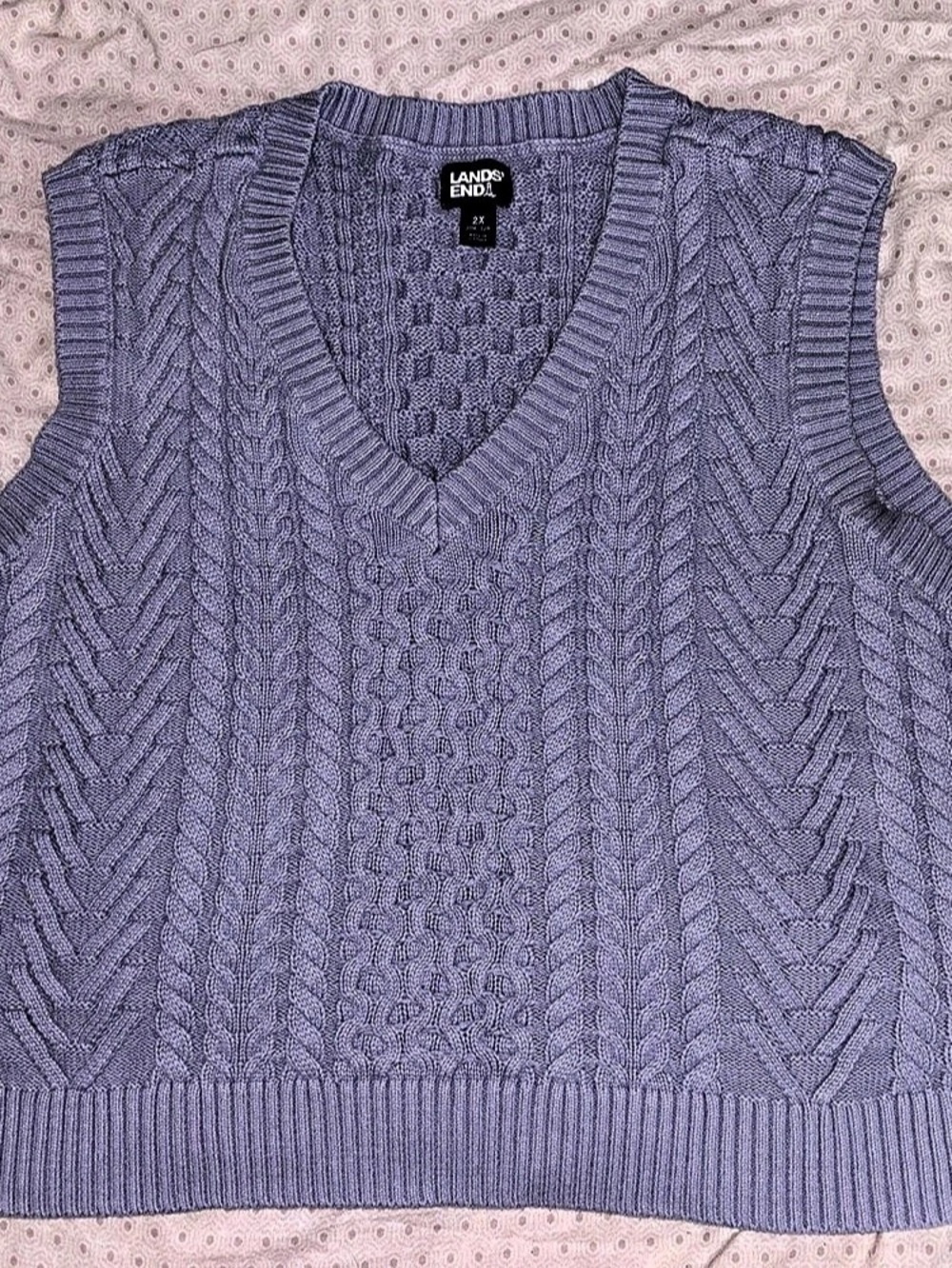 Lands' End Women's Plus Size Drifter Modern Cable V-Neck Vest Sweater Cable 2X